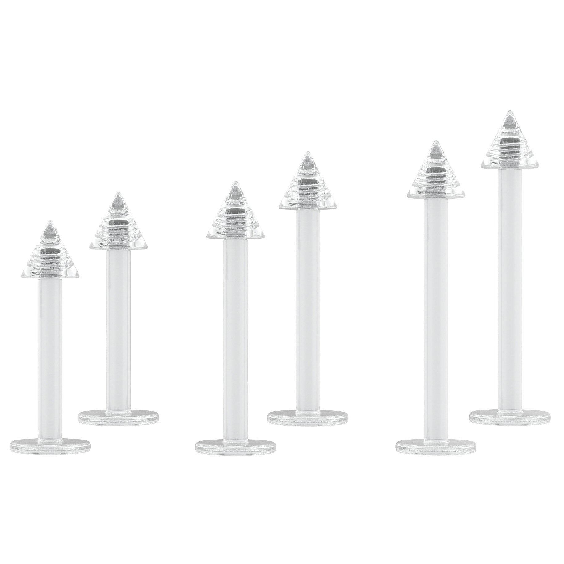 6pc 16g 1.2mm Labret Bar Retainer Keeper Lip Studs 3mm Cone Clear Acrylic Piercing Jewellery (6mm 8mm 10mm)