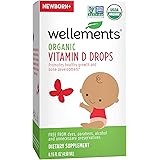 Wellements Organic Vitamin D Drops, 0.15 Fl Oz, Baby Liquid Vitamin Supplement for Infants and Toddlers, Free from Dyes, Para