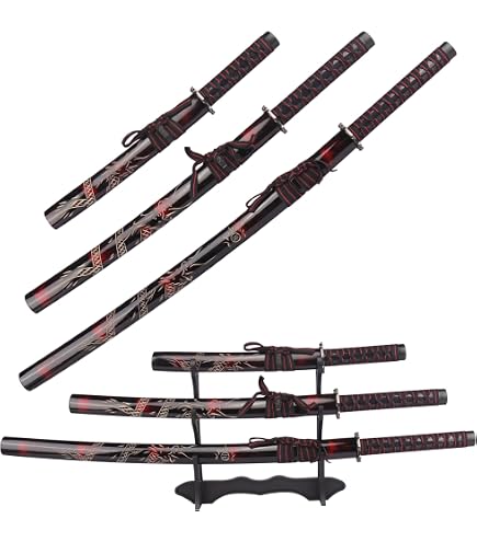 Amazon.com : 3pc Japanese Samurai Katana Sword Set Dragon Engraved
