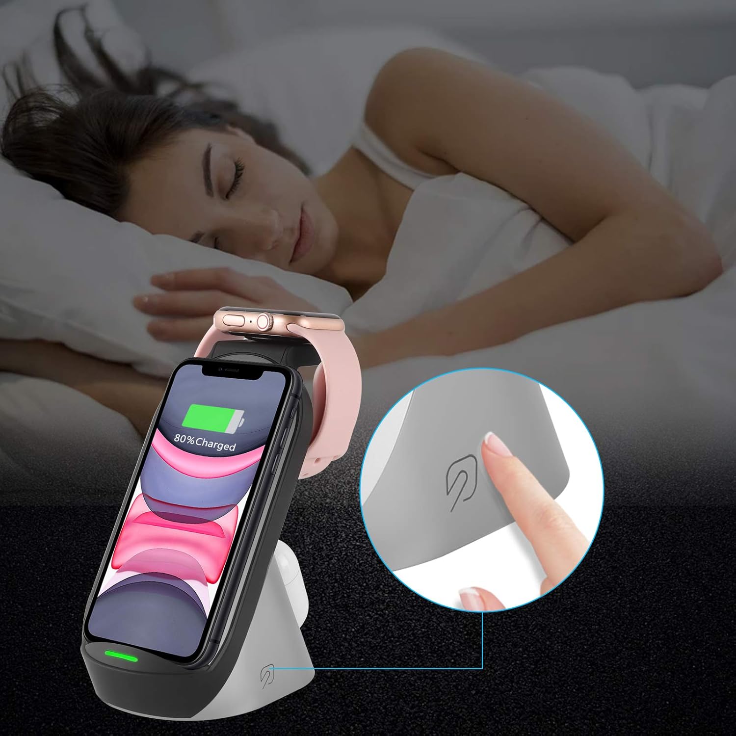 Wireless Charging Stand–3 in 1 Fast Wireless Charger–Qi Charging Station Dock Compatible with iPhone 12/11/11pro/11pro Max/X/XS/XR Fit for AirPods Pro Apple Watch SE 6/5/4/3/2-Black