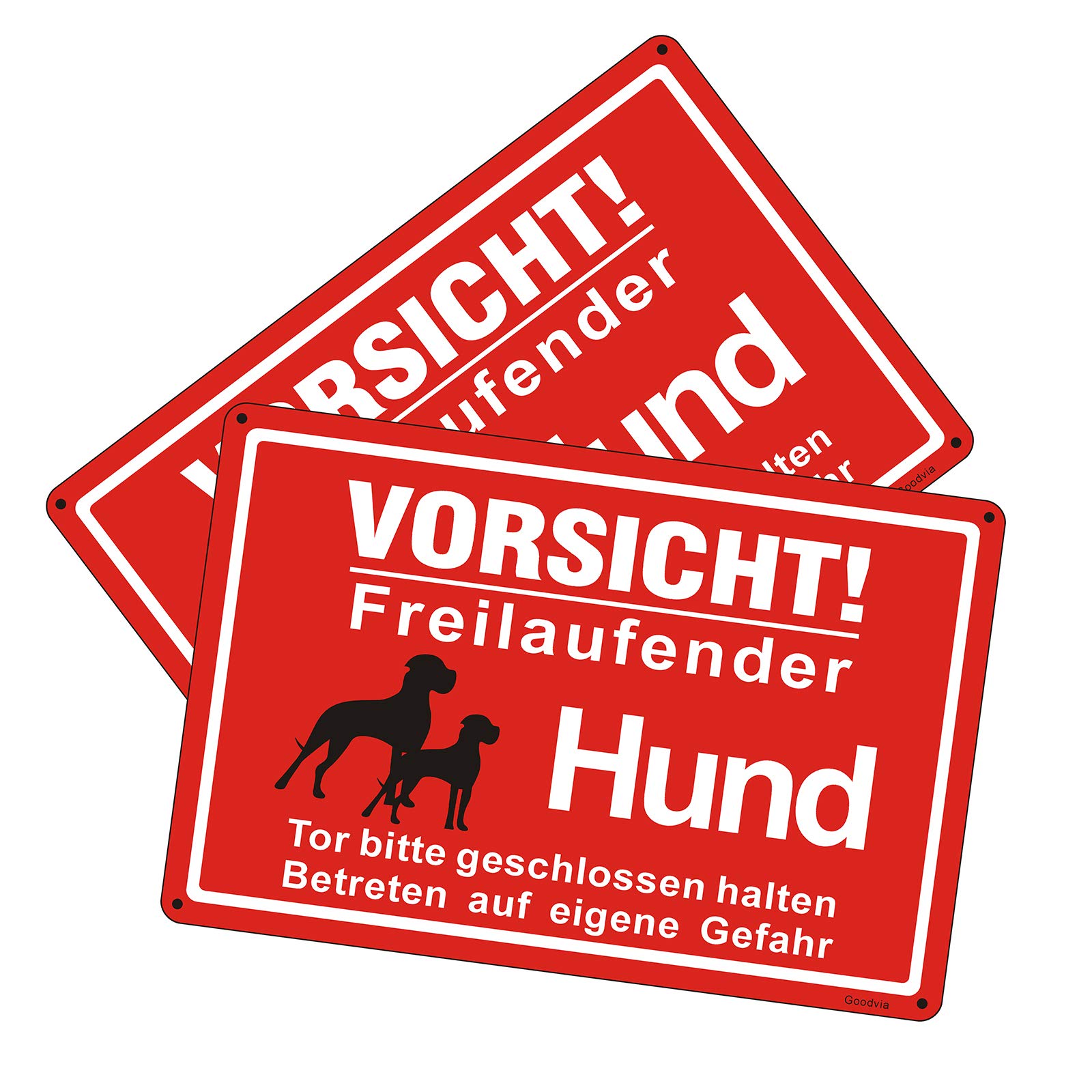Goodvia Achtung Hunde Warnschild (20 * 30cm Aluminium) - Beware of The Dog Schild - VORSICHT Bissiger Hund Freilaufender Hund - Wetterbeständig, Wasserdicht, Einfach zu Montieren