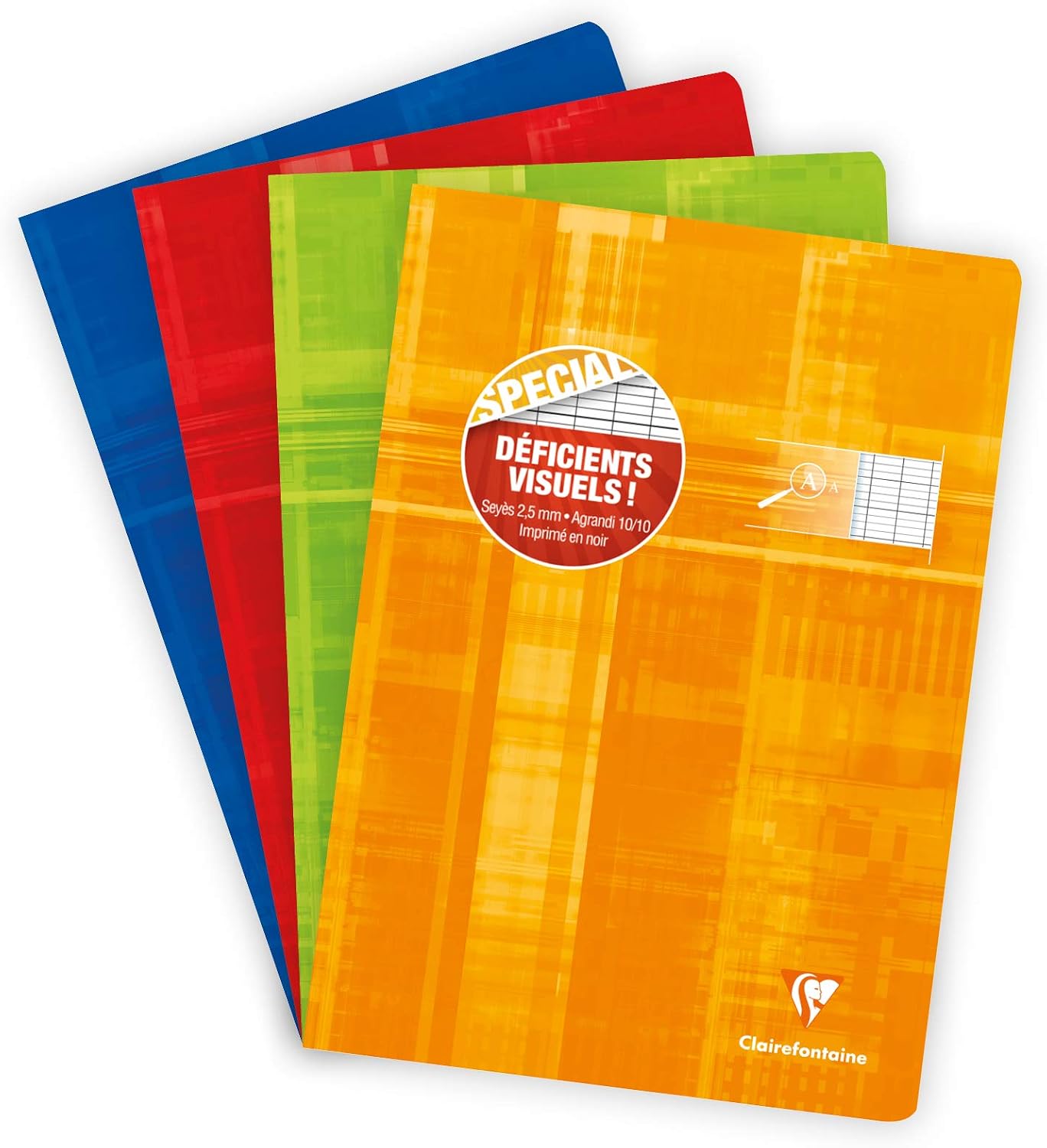Clairefontaine 63996C Stapled Notebook for the Visually Impaired A4 21x29,7, 96 Pages Seyes 2,5mm Enlarged 10/10