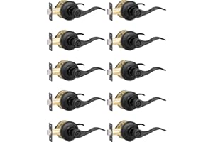 Supstron 10 Pack Privacy Door Handle, Matte Black Reversible Door Lever Perfect for Interior Door and Closet, Traditional Wave Style Privacy Door Lock