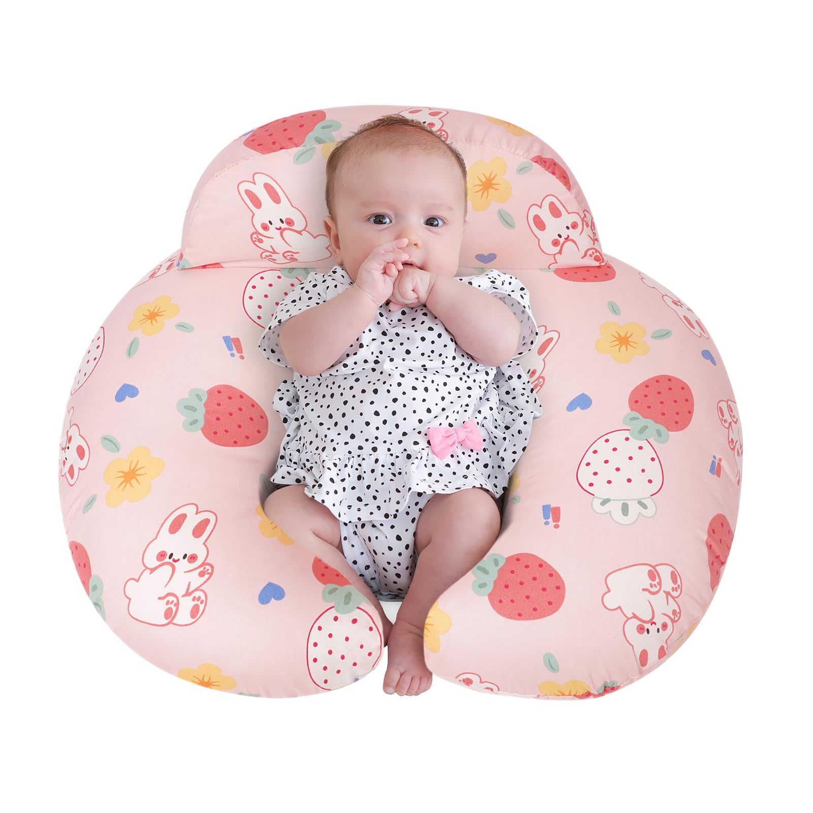 Photo 1 of Nursing Pillow for Breastfeeding, Animal Patterns Removable Cotton Cover, Machine Washable, Pink Strawberry