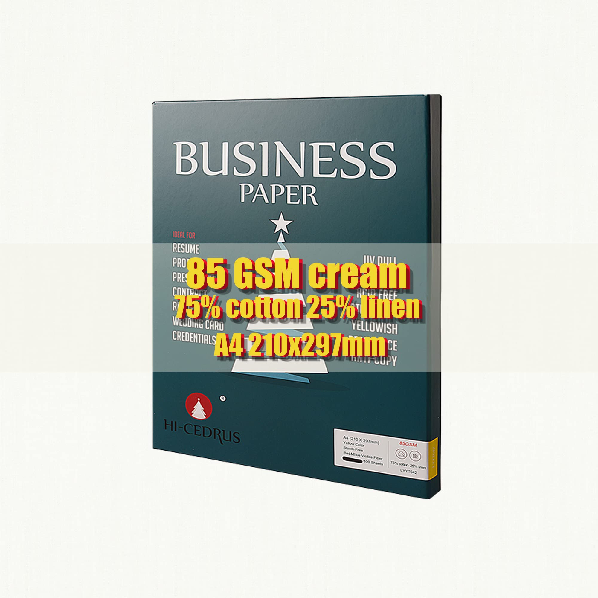 75% Cotton 25% Linen Paper,85gsm Inkjet Laser Printing Paper,210 * 297mm Yellow Color Resume Paper,100sheets Waterproof Cotton Paper