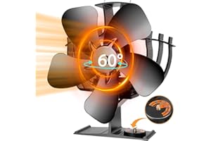 CWLAKON Wood Stove Fan 60° Oscillating Large Size, 5 Blades Heat Powered Stove Fan, Silent Eco Stove Top Fans with Thermometer, Non Electric Fireplace Fan for Gas, Pellet, Wood Burning Stove