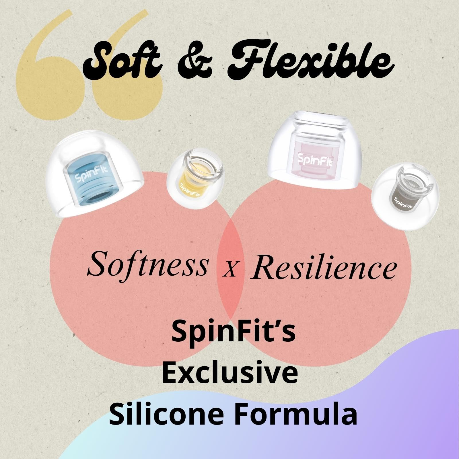 SpinFit Omni for True Wireless Earbuds & IEMs - M -Patented Silicone Eartips for Replacement (1 Pair) (3.7 mm Nozzle Dia.)