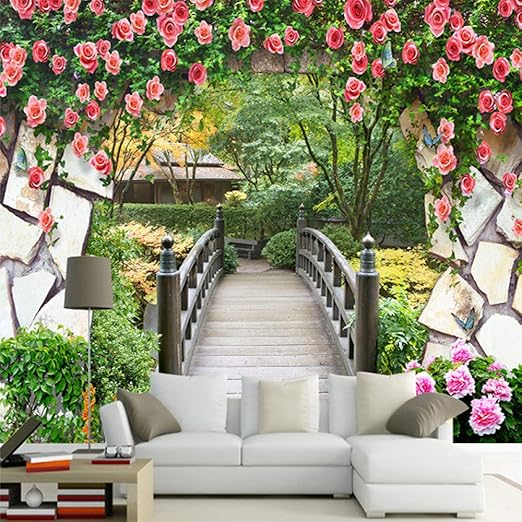 Zhensi Fondos De Pantalla 3d 3d Mural Jardin De Flores De Pared De Madera Puente Paisaje Foto Papel Pintado Personalizado Dormitorio Tv Fondo Papel De Pared Para Paredes 3d Amazon Es Hogar