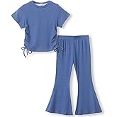 ACESTAR Toddler Baby Girls Clothes Set 2 Piece Summer Outfits Solid Short Sleeve T-Shirts Tee & Flared Pants Sets 12M-6 Years