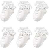 Witwot 6 Pairs Toddler Ruffle Socks Baby Girls Frilly Lace Socks Kids Ankle Dress Socks 1t -8 Years