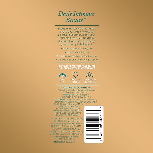 SUMMER’S EVE SPA DAILY INTIMATE WASH, RENEWING CLEANSING ALL OVER FEMININE BODY WASH, JASMINE SCENTED PH-BALANCED FEMININE WASH, 12OZ BOTTLE