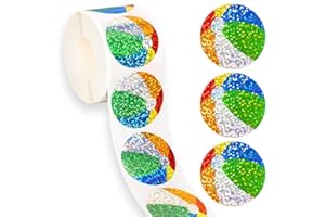 100Pcs Glitter Beach Ball Stickers Roll, Holographic Summer Vinyl Decals for Water Bottles, Laptop, Scrapbook, Journal, Phone
