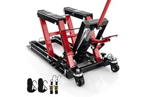 Goplus 1500 LBS Motorcycle Lift Jack, Hydraulic Motorcycle Hoist w/Footplates & Long Handle, 4.7-15 Inch Metal Motorcycle Sta