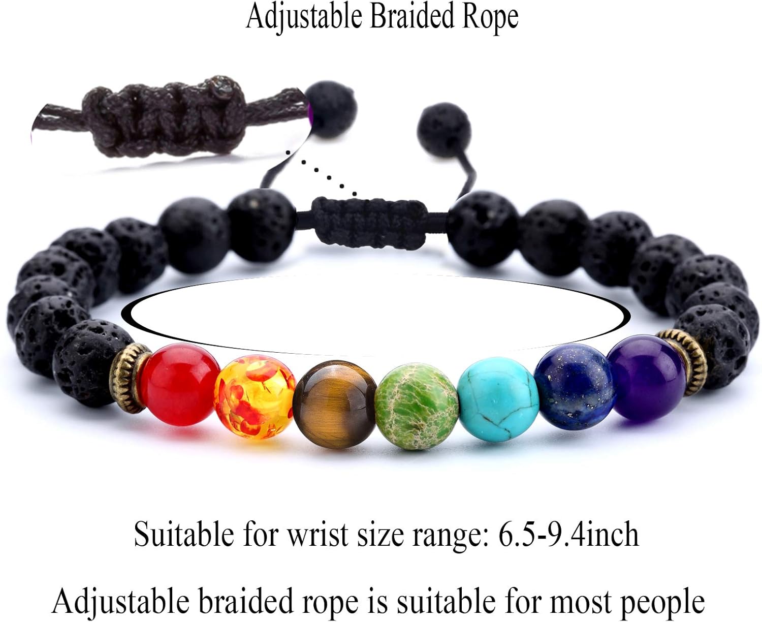 Hamoery Men Women 8mm Lava Rock Beads Chakra Bracelet Braided Rope Natural Stone Yoga Bracelet Bangle(Lava Chakra): Clothing