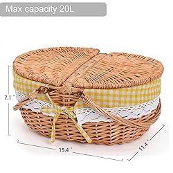 Large 15.4" Wicker Picnic Basket with Removable