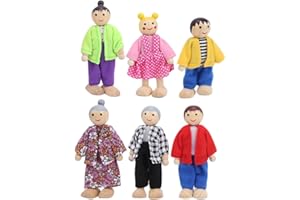 TOPINCN Miniature People Household Figurines, Pine Wood Dollhouse Family Set Ornament, Educational Dollhouse Accessories for 