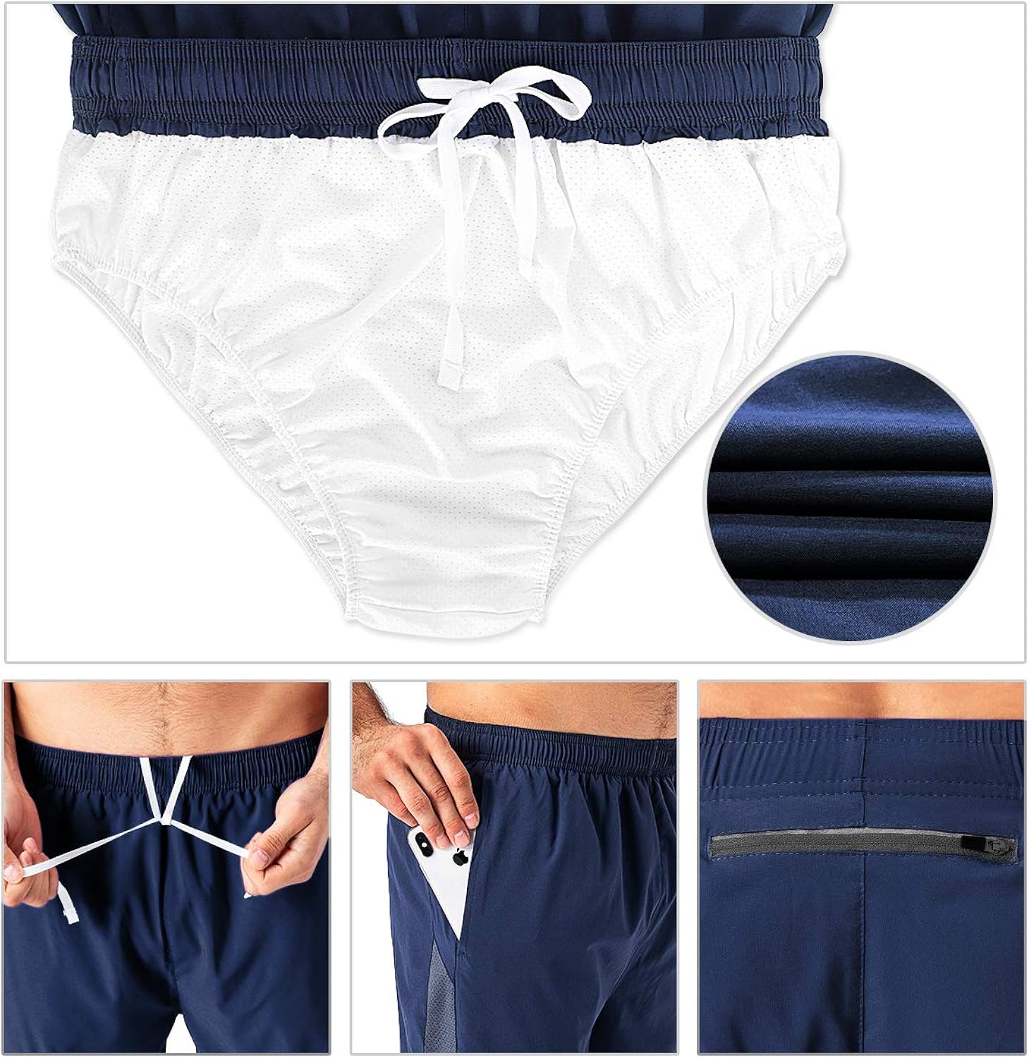 Naviskin Men's 7" Quick Dry Running Workout Shorts Mesh Panels Zip Pocket : Clothing