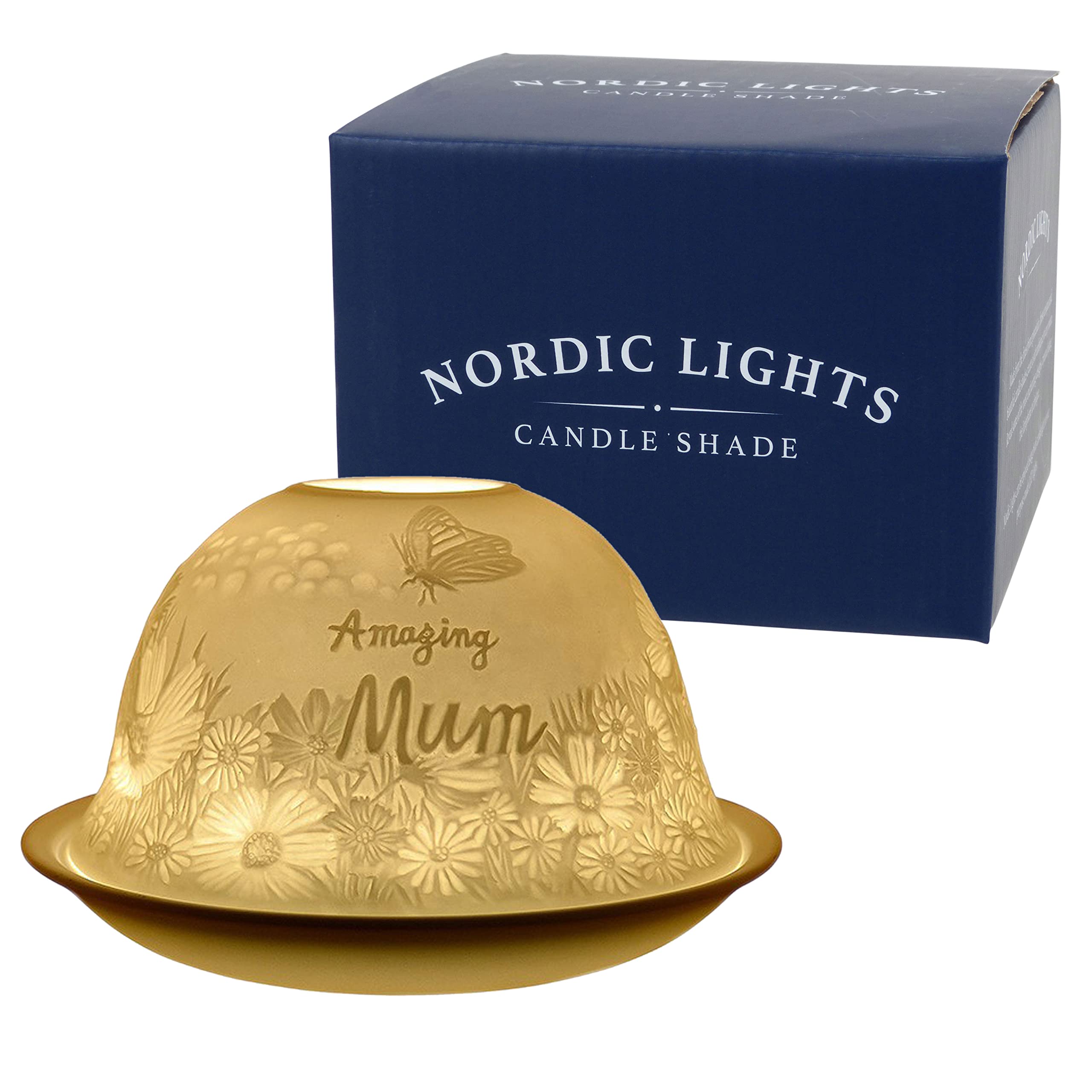 Nordic Lights Amazing Mum Porcelain Tealight Holder Dome | Candle Holder Projecting 3D Image Use With Scented Candle, LED Light | Perfect Living Room Decor Lights | Shade & Plate Set with Gift Box