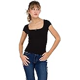 Forever 21 Womens Short Sleeve Square Neck Cropped T-Shirt with Charm