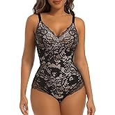 woahee Lace Shapewear Bodysuit for Women Tummy Control Shapewear Sleeveless V-Neck Tank Tops Backless Thong Body Suit