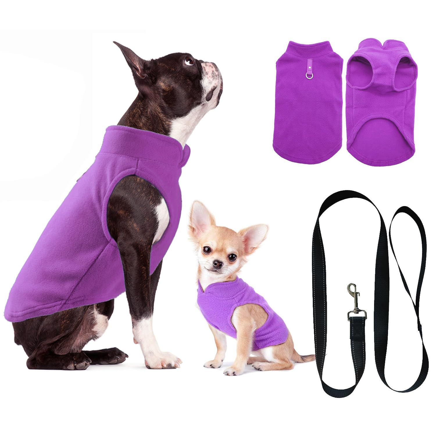 Dog Jumper, Dog Coat Fleece Small Dogs, Dog Fleece Jumper Cat Jumper, Dog Clothes for Chihuahua French Bulldog (L, Purple)
