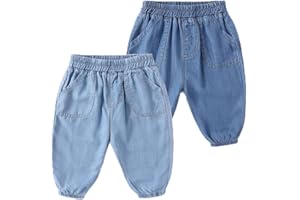Toddler Baggy Jeans Baby Boys Girls Pull On Jeans Elastic Waist Denim Pants Solid Color Denim Trousers with Pockets
