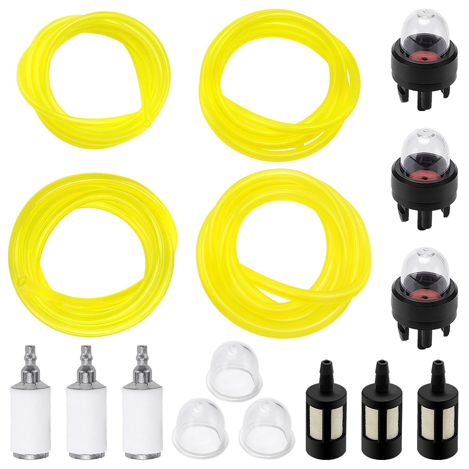 VooGenzek 16 PCS Fuel Line Mower Fitting Kit, 4 x 1m Fuel Hose, Petrol Filter, Filter Primer Bulb, for Mower Strimmer Chainsaw Trimmer Blower Garden Machine Fitting