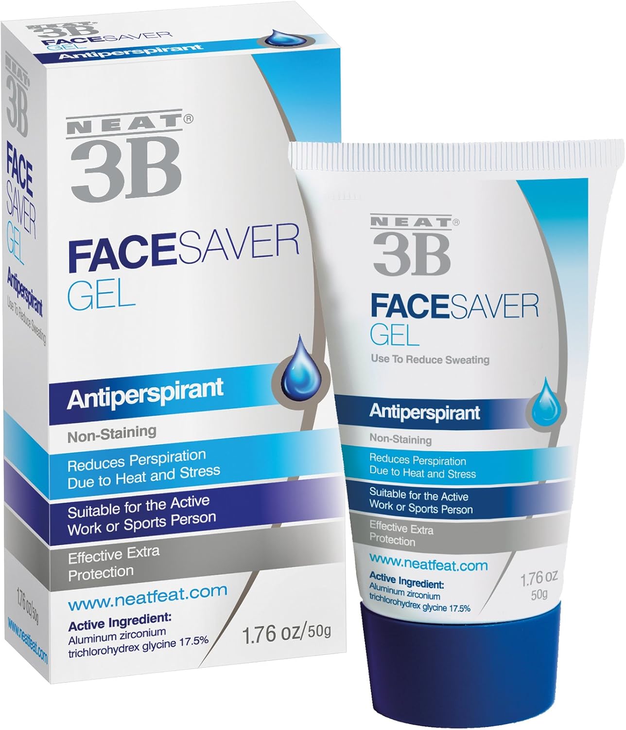 Neat Feat 3B Face Saver Antiperspirant Gel for Facial Perspiration and Shine, 1.76 Fluid Ounces, White and Blue: Health & Personal Care
