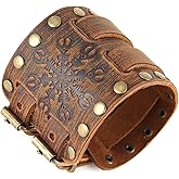 STWTR Men's Wide Cuff Wristband Punk Rock Motorbike Wide Belt Leather Bracelet