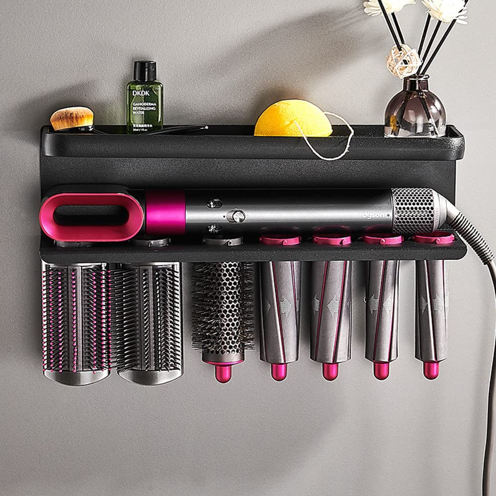 Hosoncovy Metal Wall Mount Holder Organizer Stand Storage Rack with Storage Shelf for Dyson Airwrap Styler and Brushes