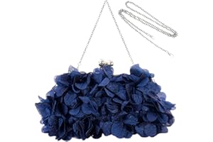JAMBHALA Women Elegant Evening Purse, Small Floral Clutch Bag with Detachable Chain for Wedding, Party, Prom