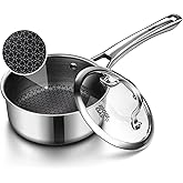 Sauce pan with lid,1.5 Quart Hybrid Nonstick Sauce pans set, Stainless Steel cookware,non stick Pots PFOA Free,Works on Induc