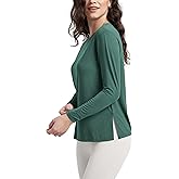 ODODOS Women's Relaxed Fit Long Sleeve Shirts Boat Neck Side Slit Peach-Soft Casual Lounge Yoga Tops