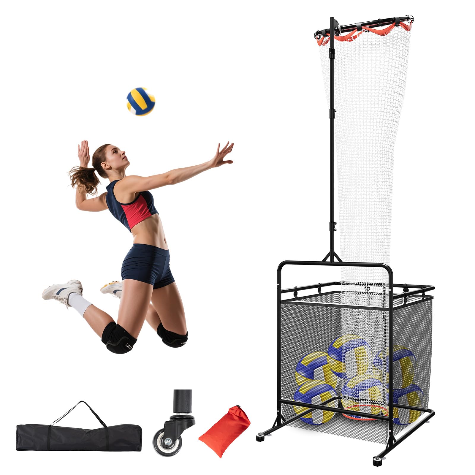 Photo 1 of Volleyball Setter Training Equipment Volleyball Setter Training Net with Ball Collection Net – Adjustable Setting Trainer (6 Angles) with 2 Target Hoops, Sandbags & Suction Cups for Indoor/Outdoor