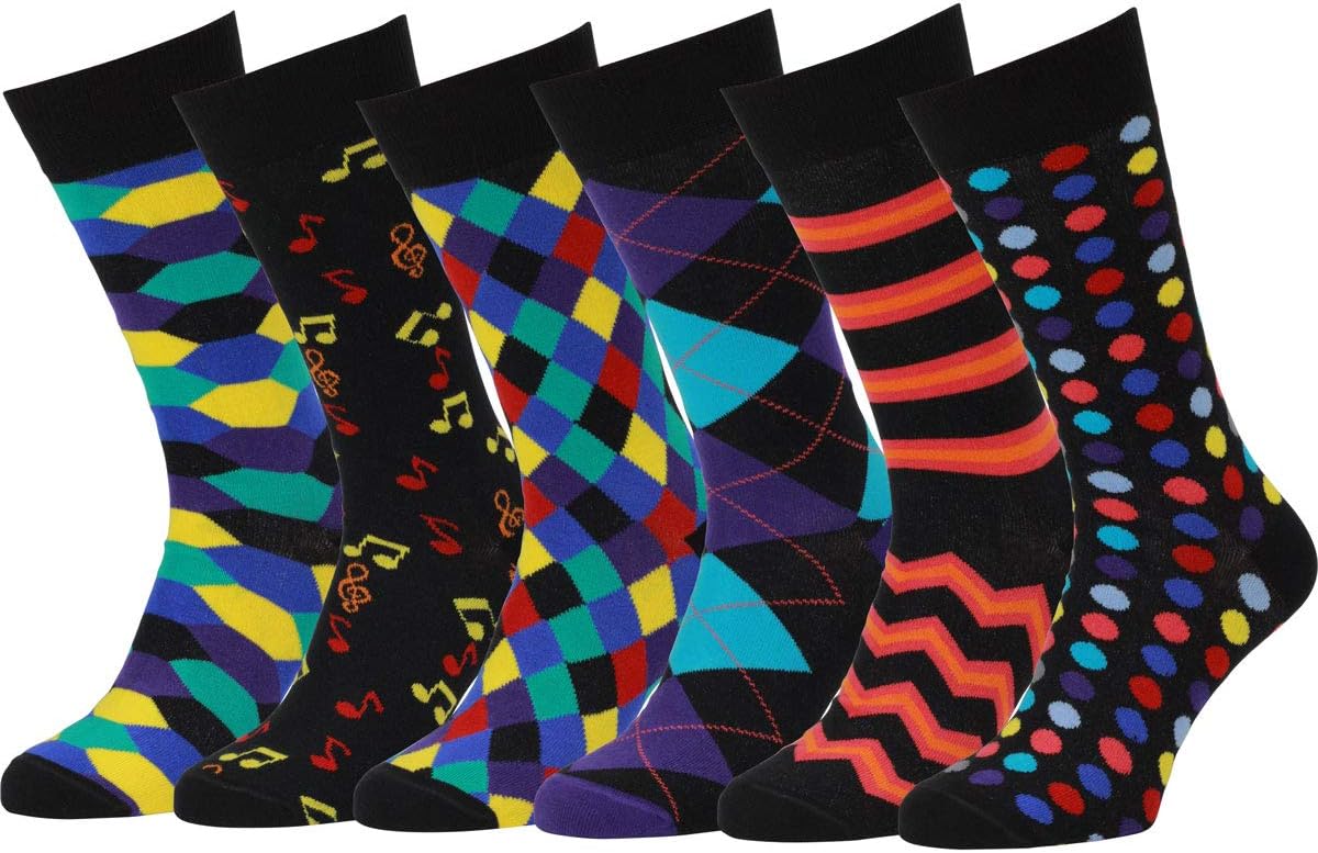 Easton Marlowe Mens Dress Socks - Colorful Fun Socks for Men - 6 Pack - Combed Cotton Mens Fashion Socks