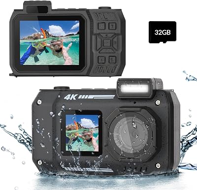 mafiti 4K Underwater Camera 33FT Waterproof Dual Screen 48MP 18x Zoom Black