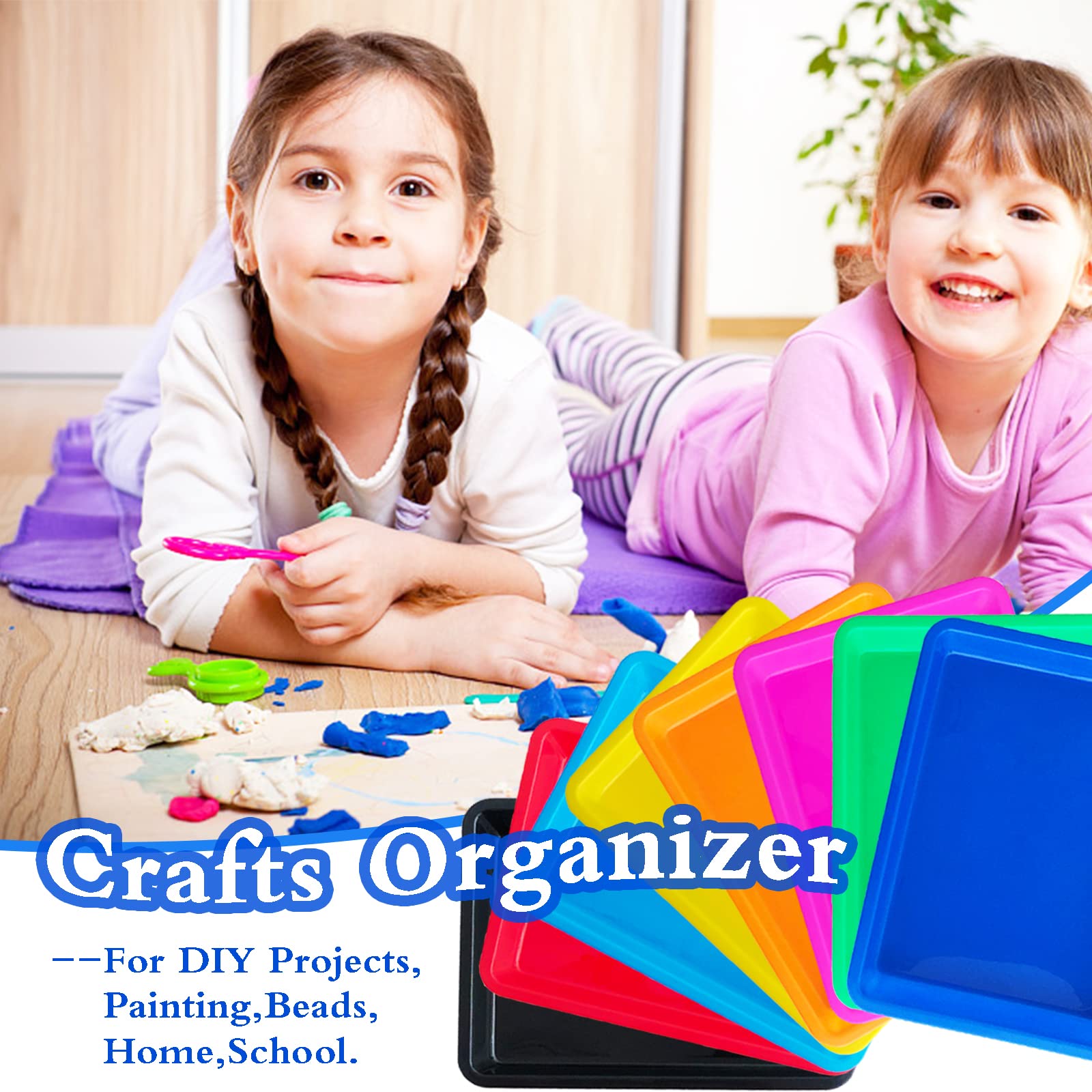 10 Pack Plastic Art Trays: 8 Color Sensory Trays for Kids Crafts & DIY Projects