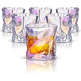 NiHome Iridescent Twisted Crystal Whiskey Glasses 6-Pack 8oz Hand-Blown Lead-Free Old Fashioned Bar Tumbler for Scotch Rum Bourbon Cocktail