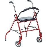 Drive Medical Two Wheeled Walker with Seat, Red, 1 Each 1 count