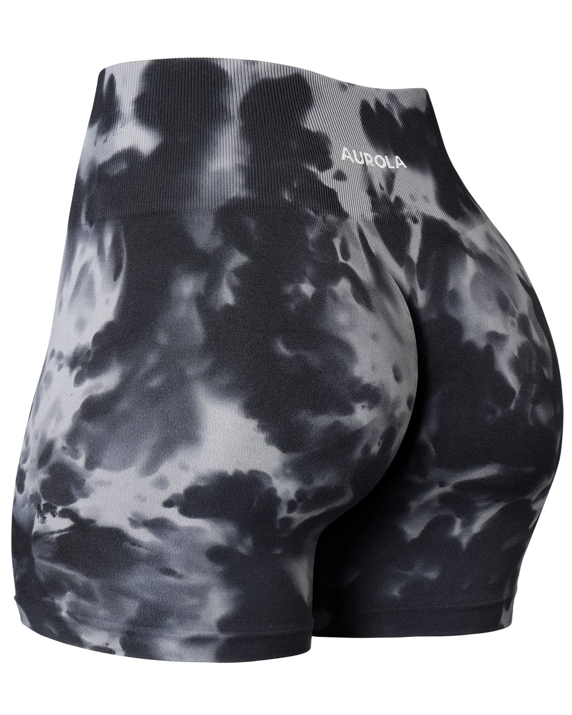 Photo 1 of **BLACK AND DARK GREY** AUROLA Dream Tie Dye Workout Shorts for Women Seamless Scrunch Soft Active Shorts,Grey-Black Tie Dye, XS