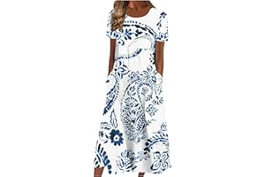 EKVAHL Women's Summer Maxi Dress Solid Sleeveless V Neck Button Down with Pockets Swing Flowy Sundress Print Casual Dresses