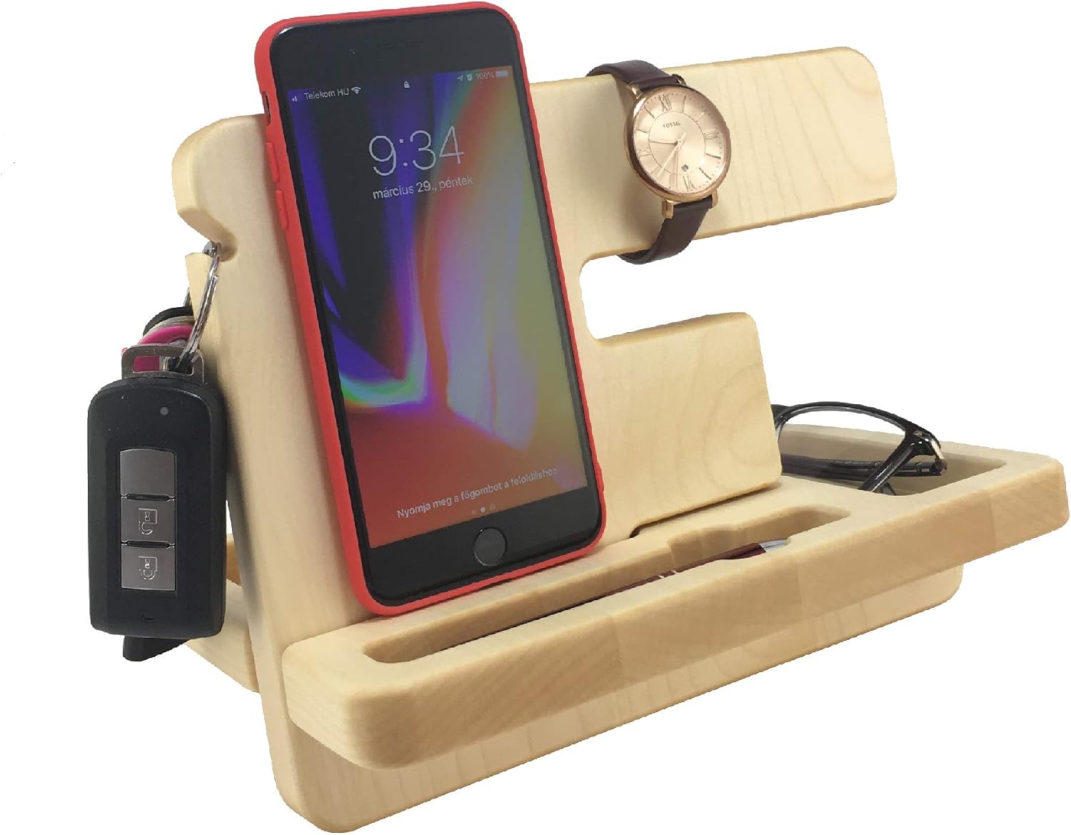 Wood Spot da scrivania e comodino regalo da uomo per telefono chiavi auto e orologio  da polso Organizer da ufficio con supporto per cellulare in legno massiccio  Portaoggetti e portablocchi da scrivania
