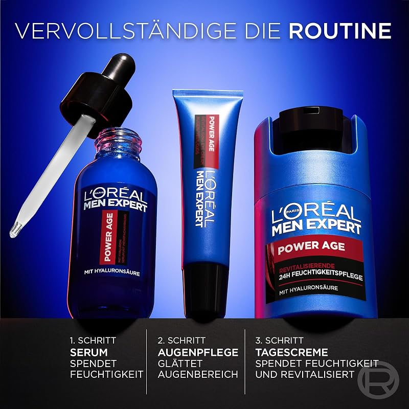 L'Oréal Men Expert Augencreme gegen Falten für Männer, Anti-Aging Augenpflege für müde und matte Haut, Herren Feuchtigkeitspflege mit Hyaluronsäure, Power Age, 1 x 15 ml