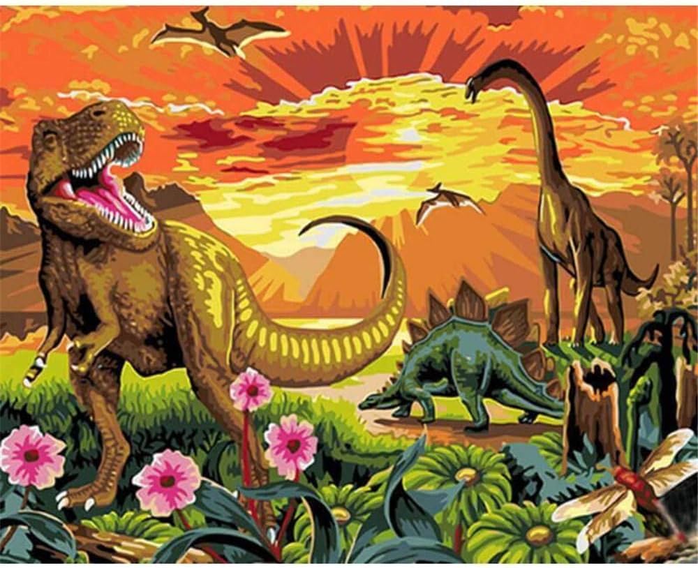 JHDGL Paint by Numbers Dinosaur for Adults Children Beginner DIY Digital Oil Painting 16 * 20