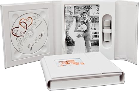 Boda de DVD/USB Case con foto caja. Piel sintética blanco.: Amazon.es: Informática