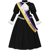 ReliBeauty Susan B Anthony Costume for Girls, Black Victorian Era Colonial Dress with Puff Sleeves &amp; Sash