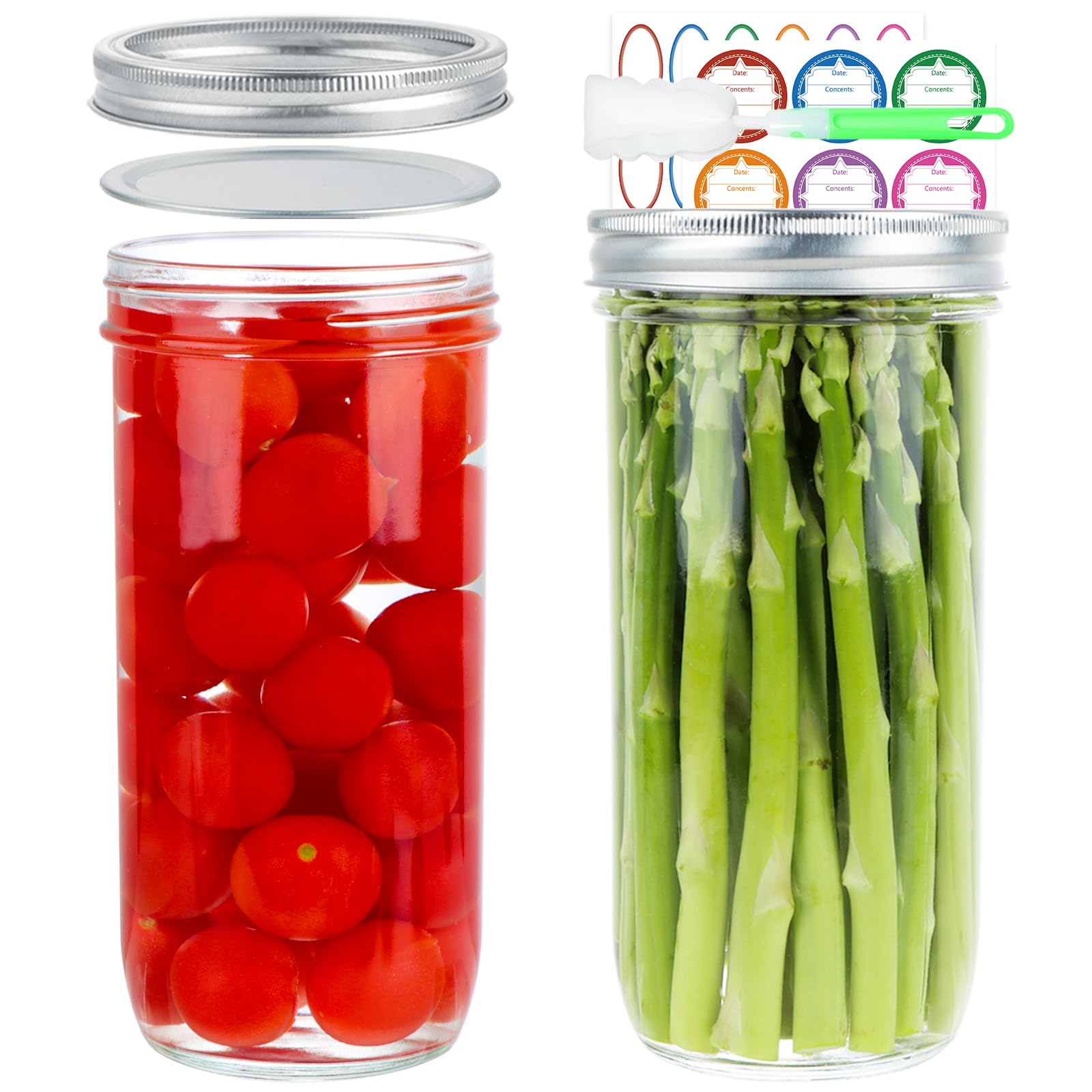 Photo 1 of CARBLIN Wide Mouth Mason Jars 24 oz, 2 Pack 720ml Glass Canning Jars with Airtight Lids, Large Storage Jar with Labels Brush, Clear Mason Jars for Canning, Fermenting, Pickling, DIY Projects