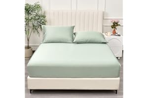 PHF 100% Rayon Derived from Bamboo Fitted Sheet Queen Size,16" Deep Pocket,2.5cm Wider Strong Elastic Easy Fit,Breathable Silky Soft Skin-friendly for Hot Sleeper, 60"x 80", Sage Green, No Pillowcases