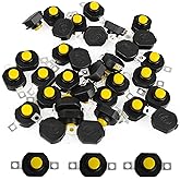 AUXBC 50Pcs Latching Micro Push Button Switch, Oval Self-Lock On/Off Mini Switches, DC 30V 1A, 2 Pin with Hole, for DIY Flashlight, Light Lamp, Wall Outlet, Yellow