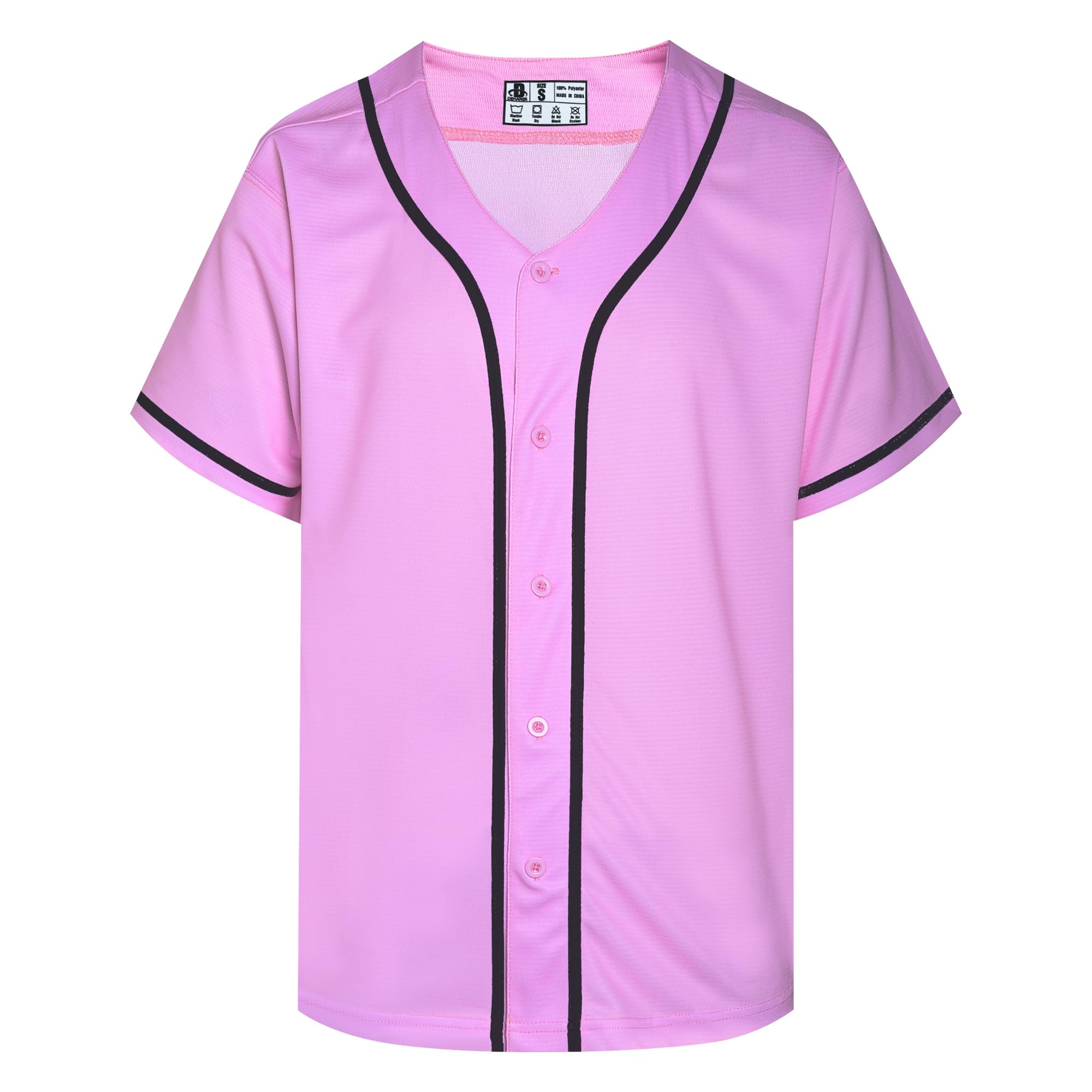 Photo 1 of DEHANER Pink Baseball Jersey for Men Women Boys Girls 80s 90s 00s Hip Hop Shirt Button Down Birthday Gift Outfits Black Stripe-Light Pink Jersey Size Large